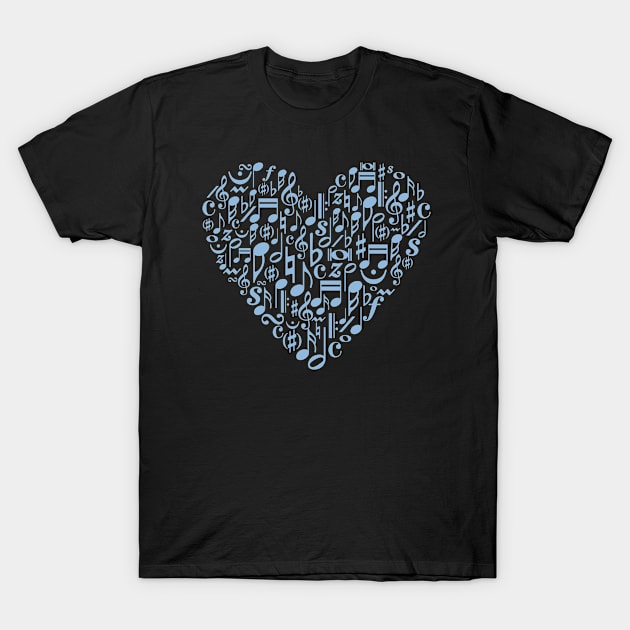 Music Lovers Musical Notation Heart for Musicians and Music Teachers T-Shirt by SeaLAD